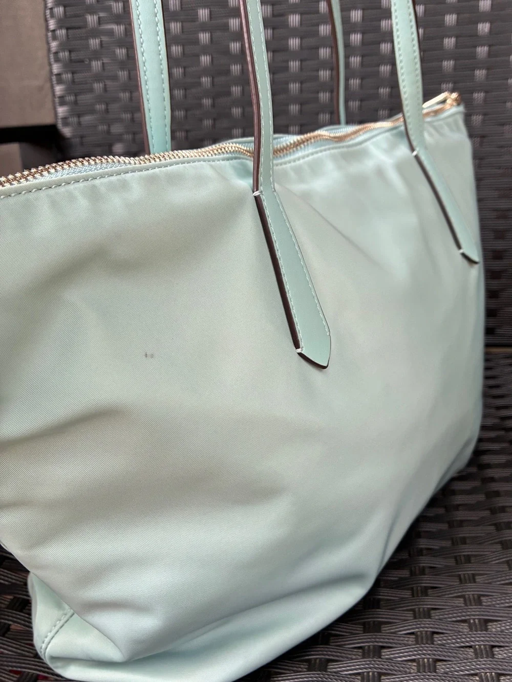 kate spade mint green tote with gold logo